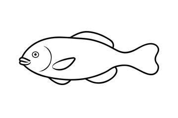 Funny blobfish with distinctive droopy face features Line Art Vector illustration