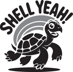 Funny Turtle Vector Silhouette Design in Black and White
