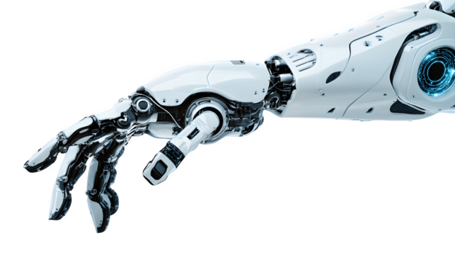 Futuristic White Robotic Arm Reaching Out - Powered by Adobe
