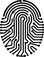 Biometric Security with Fingerprint and Circuit Lines vector silhouette illustration