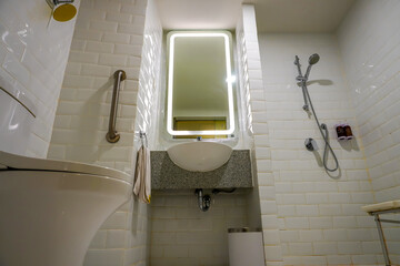Modern Bathroom Interior Design with Toilet, Sink, Mirror and Shower