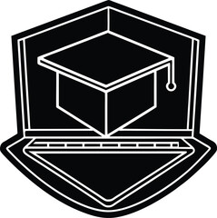 Employee Cybersecurity Training on Laptop Screen vector silhouette illustration