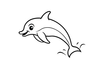 Fototapeta premium Playful dolphin splashing water in ocean waves Line Art Vector illustration