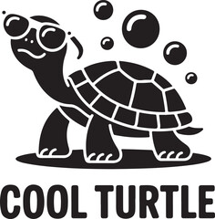 Cool Funny Turtle Wearing Sunglasses Vector Silhouette in Black and White