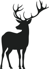 Silhouette of majestic deer with large antlers on white background
