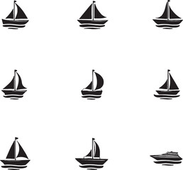 Set of Luxury Boat and Sailboat Silhouettes – Vector Illustration