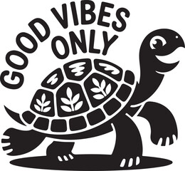 Funny Turtle Vector Silhouette Design in Black and White