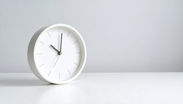 White clock with minimalist desk.