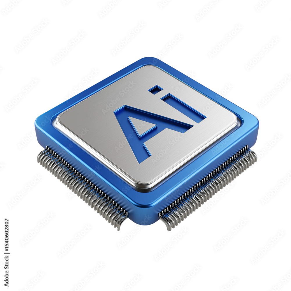 Poster 3d icon of an artificial intelligence chip with the letter 