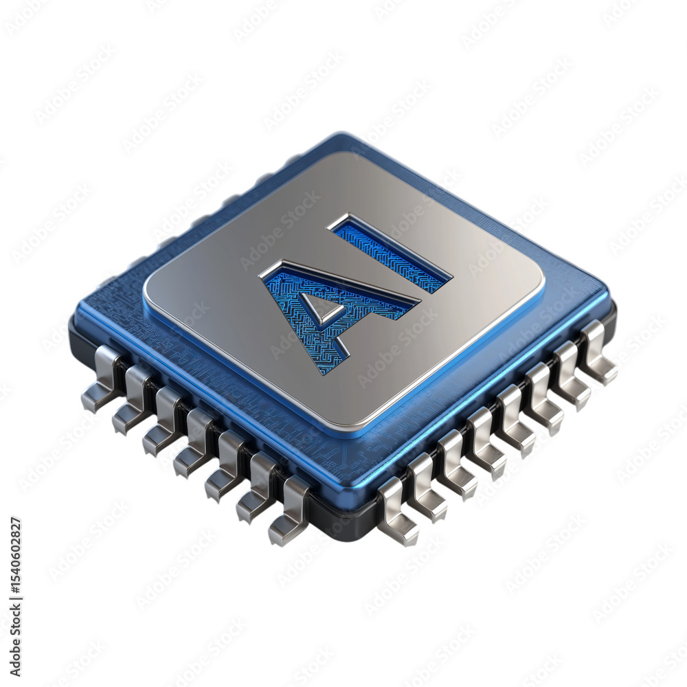 Poster 3d icon of an artificial intelligence chip with the letter 