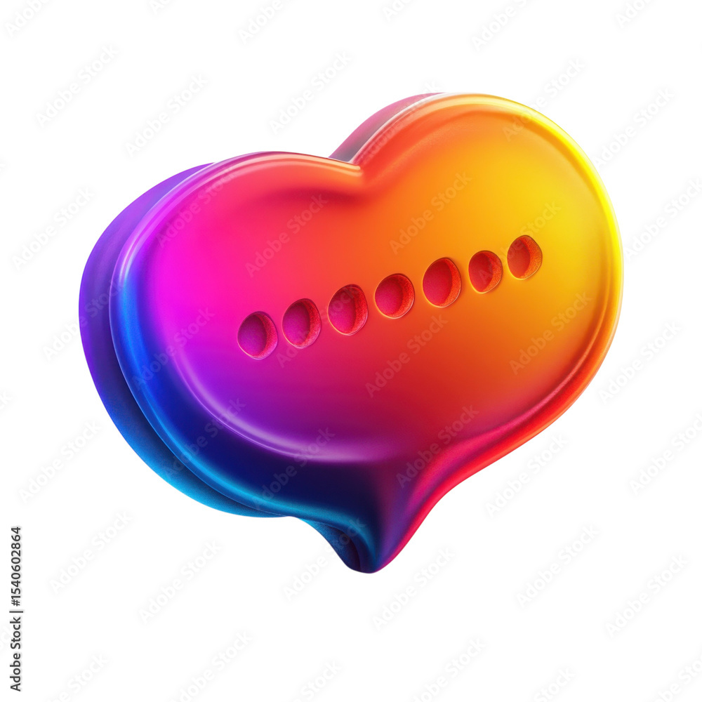 Poster rainbow gradient heart message bubble with dot pattern symbolizing love on transparent background