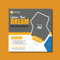 Obraz premium Holiday travel, traveling or summer beach travelling social media post or web banner template design. 