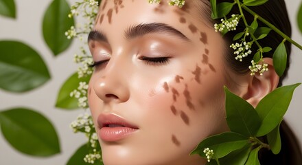 Serene Beauty Woman with Floral Crown and Natural Makeup