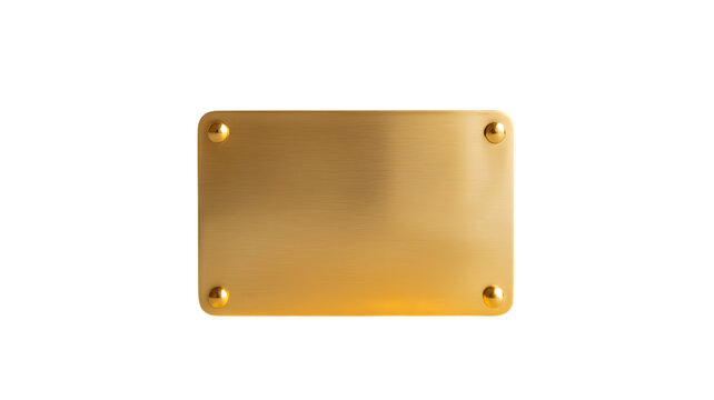 Elegant gold plaque secured with gold rivets against a deep black background minimalist design