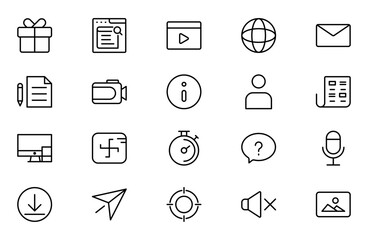 Social media line icon set. Post, like, video, media, chat, people, communication, business, and promote outline icon collection