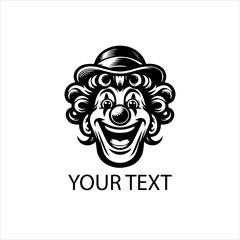 Black and White Clown Character Logo Isolated on White Background