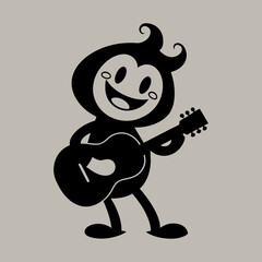 Silhouette vector of a vintage retro mascot playing guitar and singing