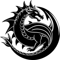 Fierce dragon silhouette in a circular composition a dramatic and bold vector illustration ideal for logos and graphic design projects