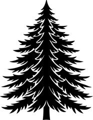 Naklejka premium Silhouetted evergreen fir tree black and white illustration perfect for christmas and winter themed designs offering a clean and versatile vector graphic
