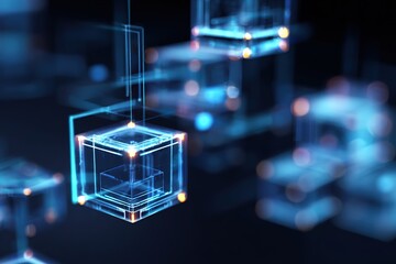Conceptual visualization of blockchain and secure transaction in digital space
