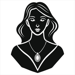 ( pendants)Elegant Black and White Vector Silhouette of a Woman with a Necklace/A striking black and white silhouette of a woman's bust.
