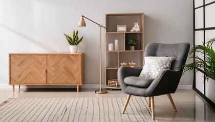 interior of modern living room with armchair