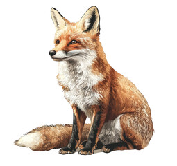 Obraz premium Red Fox Sitting, Wildlife Illustration