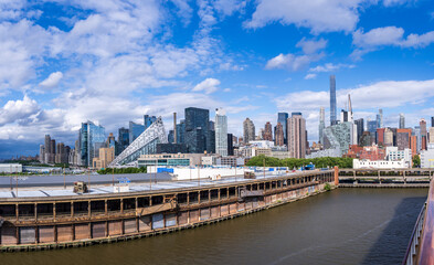 Tall office and apartment buidlings along the waterfront by Manhattan cruise terminal seen from a ship on Hudson