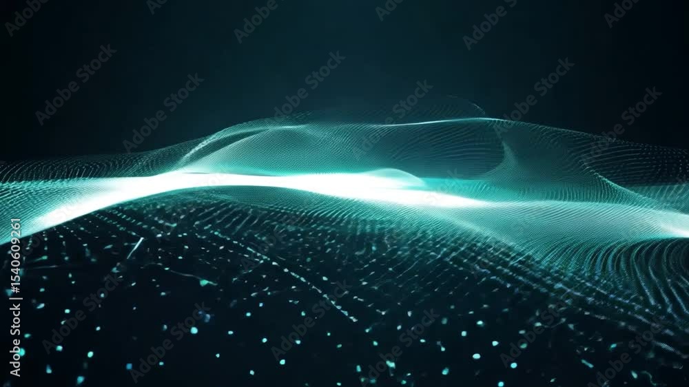 Poster Abstract digital wave pattern with glowing particles creating a mesmerizing visual representation of technology and motion 4k video footage