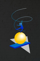 Template collage design artwork sketch of headless young lady stand balance 3d ball arrow doole...