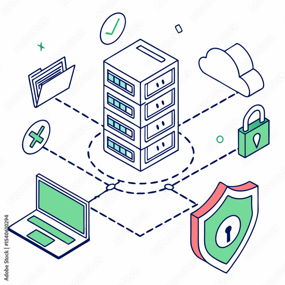 Wall mural business internet cyber security connection network vector icons concept