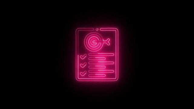 Glowing Goals Checklist and Symbol in HD Video Neon Animation on Black Background