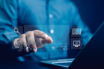 E-learning education concept, internet lessons and online webinar. who attends online lessons on a...