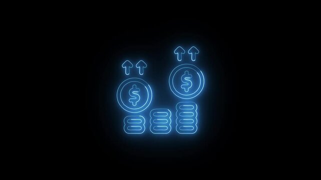 Glowing Growth and Symbol in HD Video Neon Animation on Black Background