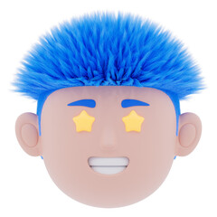 Happy Face Expression Emoji with Star eyes 3d icon in cartoon plastic style minimal isolated on transparent white background, clipping path	
