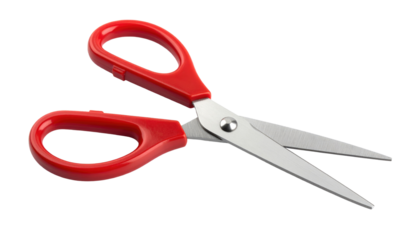 Bright Red Handle Scissors on White Background for Crafting and Education