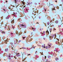 Botanical flowers, daisies, green leaves, blush pink background. Floral illustration. Vector seamless pattern. Botanical design. Nature garden elements. Summer plants