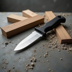Survival Knife on Textured Concrete - Harsh Light Product Still Life
