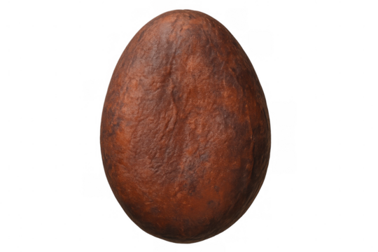 Roasted coffee bean showcasing deep brown hue, textured surface, isolated on transparent background, highlighting rich coffee details