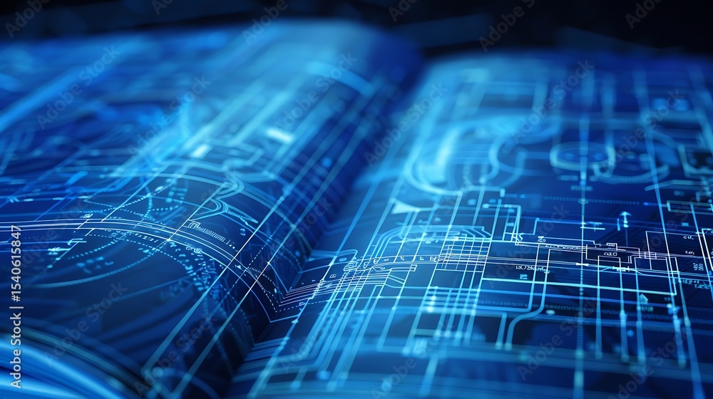 Poster complex digital circuit patterns displayed on a technological surface.