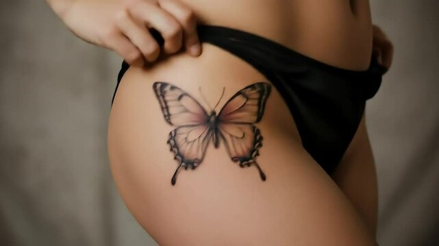 naughty beauty woman with butterfly tatton on her body 