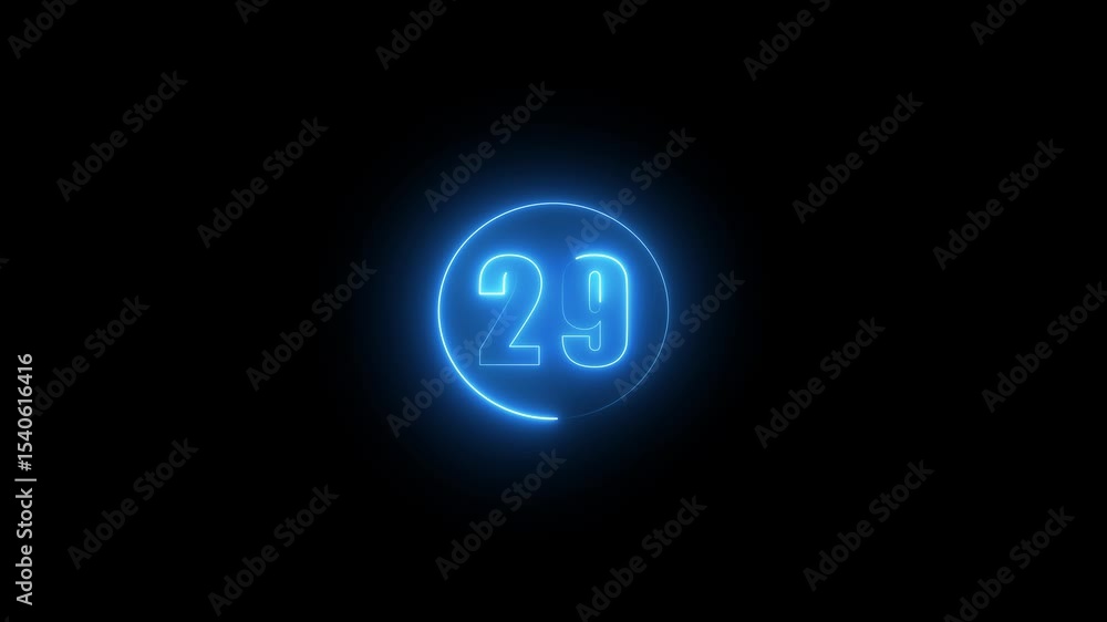 Aufkleber abstract glowing neon text 29 number countdown icon. glowing sign on black background neon number. g