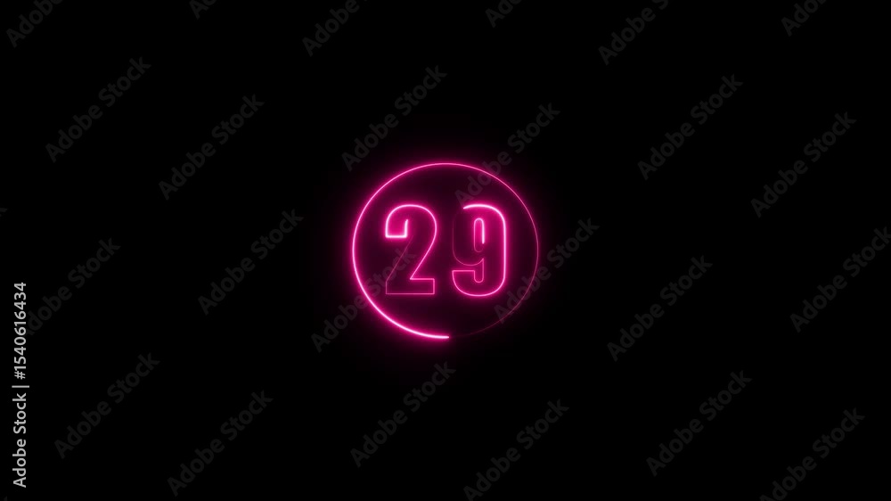 Fototapete abstract glowing neon text 29 number countdown icon. glowing sign on black background neon number. g