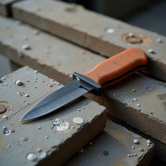 Survival Knife on Textured Concrete - Harsh Light Product Still Life