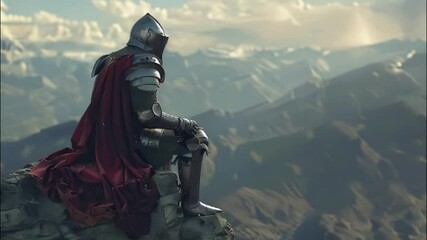 Fantastic beautiful royal knight in iron armor guards castle chambers, abstract vivid composition consists of fictional unreal fantastic vision on background - Powered by Adobe