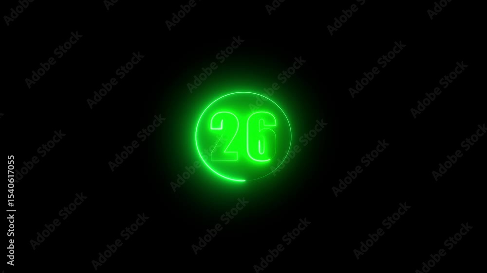 Fototapete abstract glowing neon text 26 number countdown icon. glowing sign on black background neon number. g