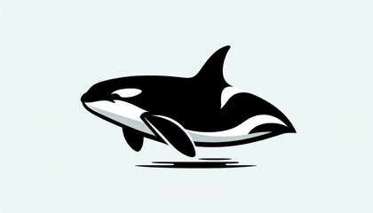 Obraz premium Black And White Pixel Art Orca Swimming In Light Blue Water