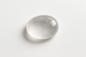 A transparent oval object casting a shadow on a white background plain