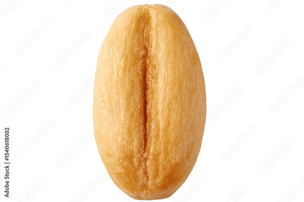 Poster close-up of a single roasted coffee bean rotating, isolated on a transparent background, perfect for
