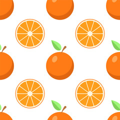 Seamless pattern of cartoon oranges isolated on white background.